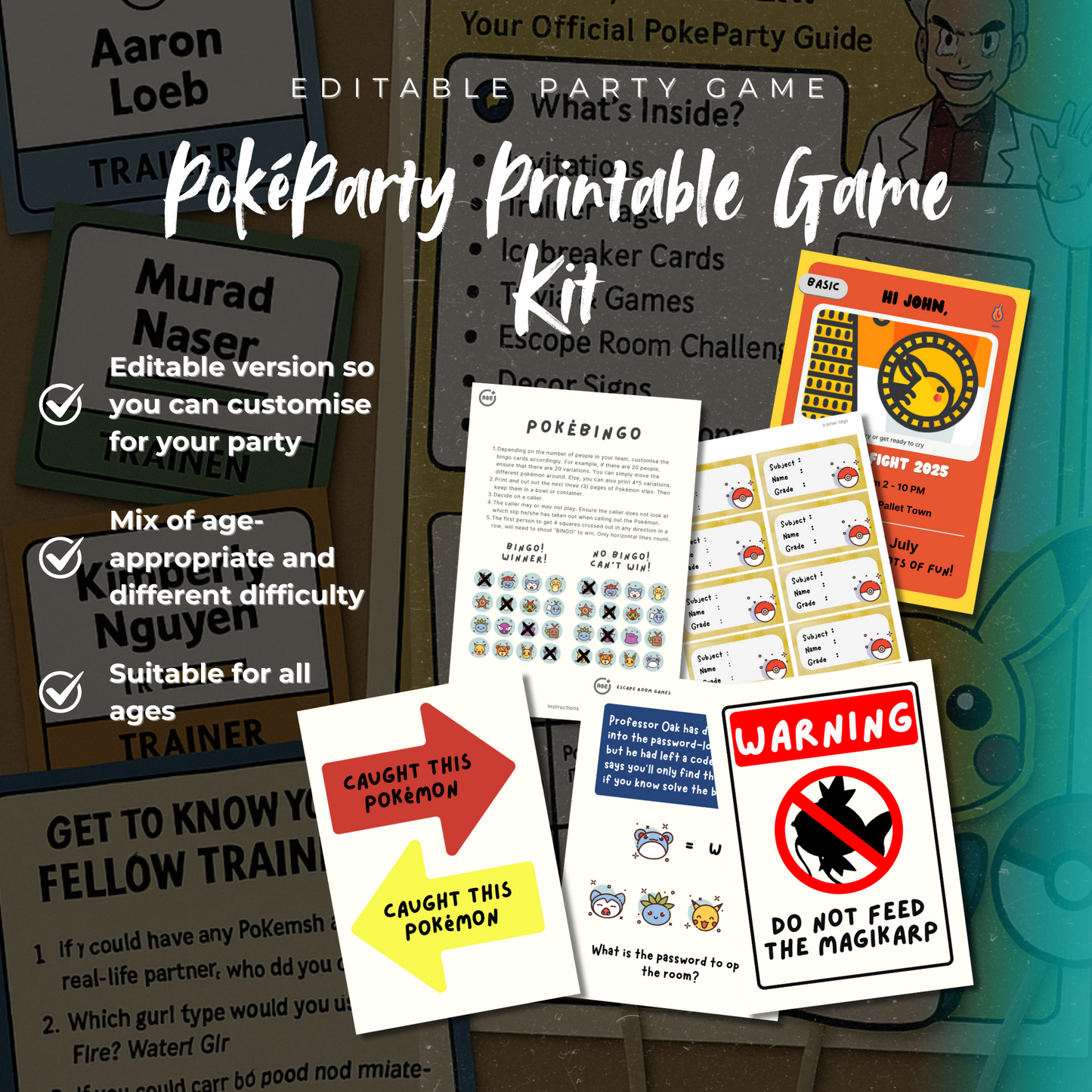 PokéParty Printable Game Kit with various game cards